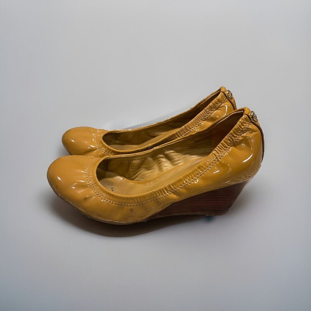Tory Burch Eddie Ballet Wedges Patent Leather Brown Sz 6M